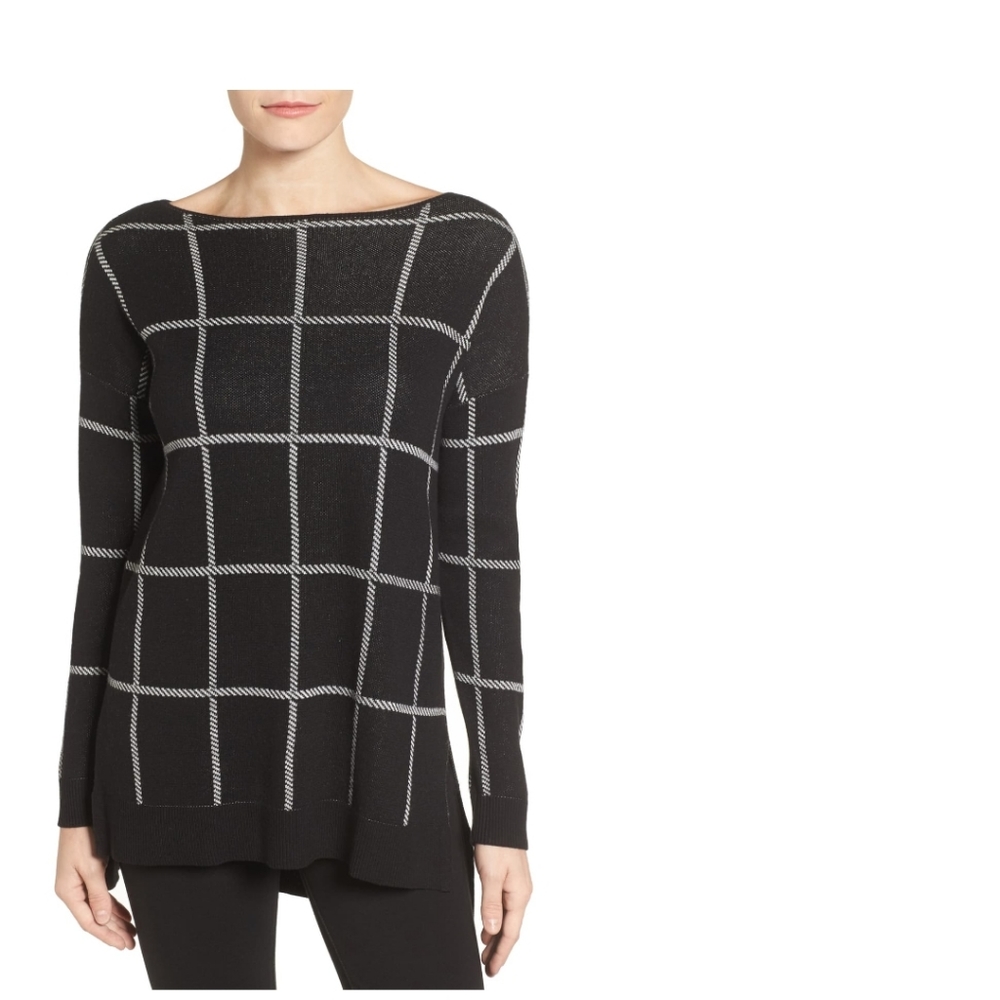 CHAUS B&W windowpane shirt